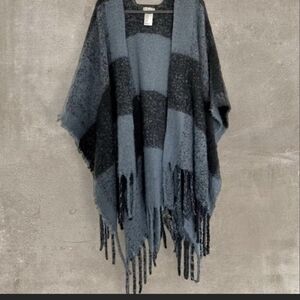 Free People Black and Gray Poncho